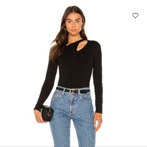 KRISA cutout long sleeve black jersey top #AL